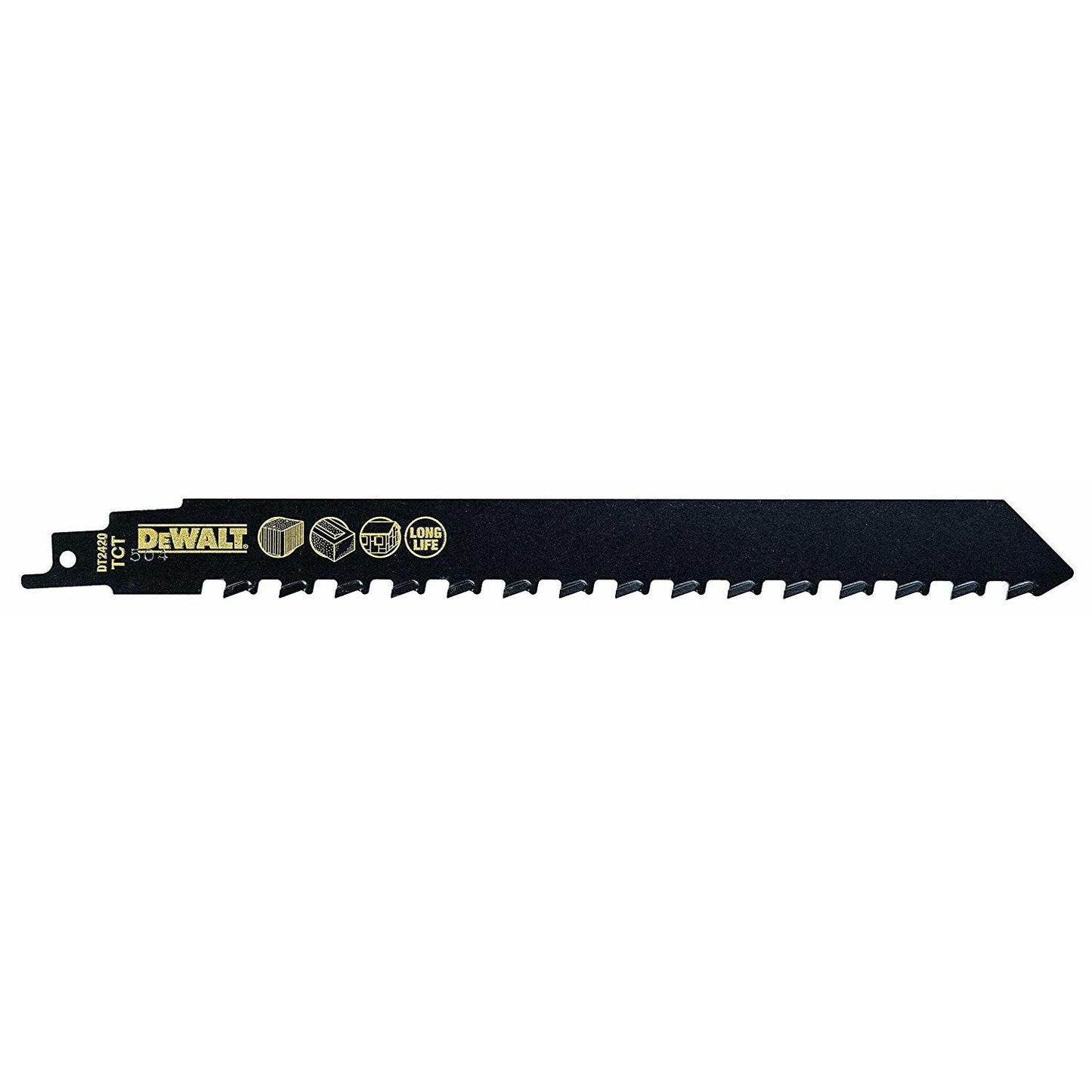 DeWalt DT2420-QZ - Hoja de sierra sable bi-metal, longitud: 240mm, paso de diente: 12.7mm, hoja de carburo de tungsteno para corte de hormigón celular, ladrillo rojo y fibrocemento hasta 150mm