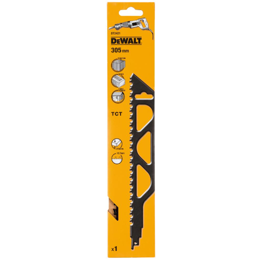DeWalt DT2421-QZ - Hoja de sierra sable bi-metal, longitud: 305mm, paso de diente: 12.7mm, hoja de carburo de tungsteno para corte de hormigón celular, ladrillo rojo y fibrocemento hasta 250mm