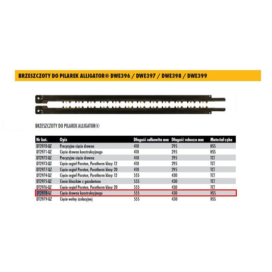 DeWalt DT2978-QZ - Hoja de sierra Alligator HSS de 430mm de longitud para madera dura