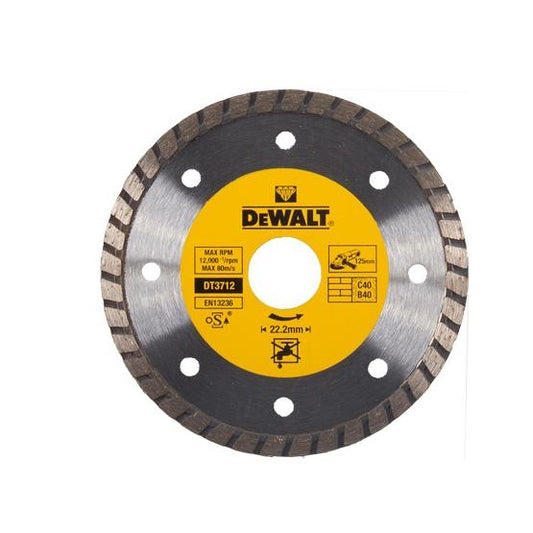 DEWALT DT3712-QZ - Disco de Diamante Turbo 125x22.2mm para Corte en Seco de Mármol, Granito y Piedra Natural - Alta Velocidad y Durabilidad