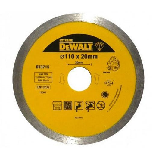 DeWalt DT3715-QZ DT3715-QZ-Disco de Diamante para Corte en seco y en húmedo de azulejo 110x20mm-Porcelana/Piedras, 0 W, 0 V, Arándano
