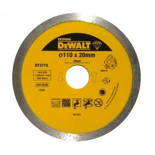 DeWalt DT3715-QZ DT3715-QZ-Disco de Diamante para Corte en seco y en húmedo de azulejo 110x20mm-Porcelana/Piedras, 0 W, 0 V, Arándano - Ferrotecnia