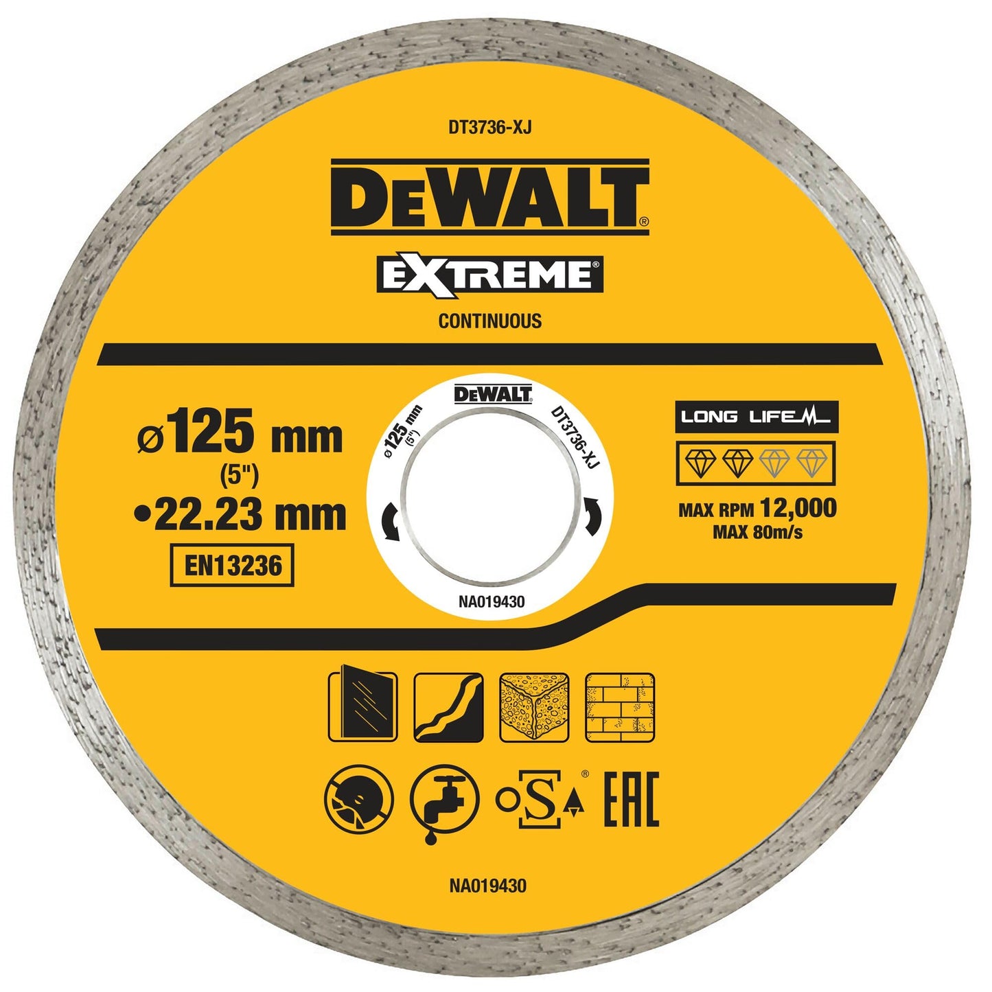DeWalt DT3736-XJ - Disco de diamante de banda continua 125 x 22,2 mm para cerámica