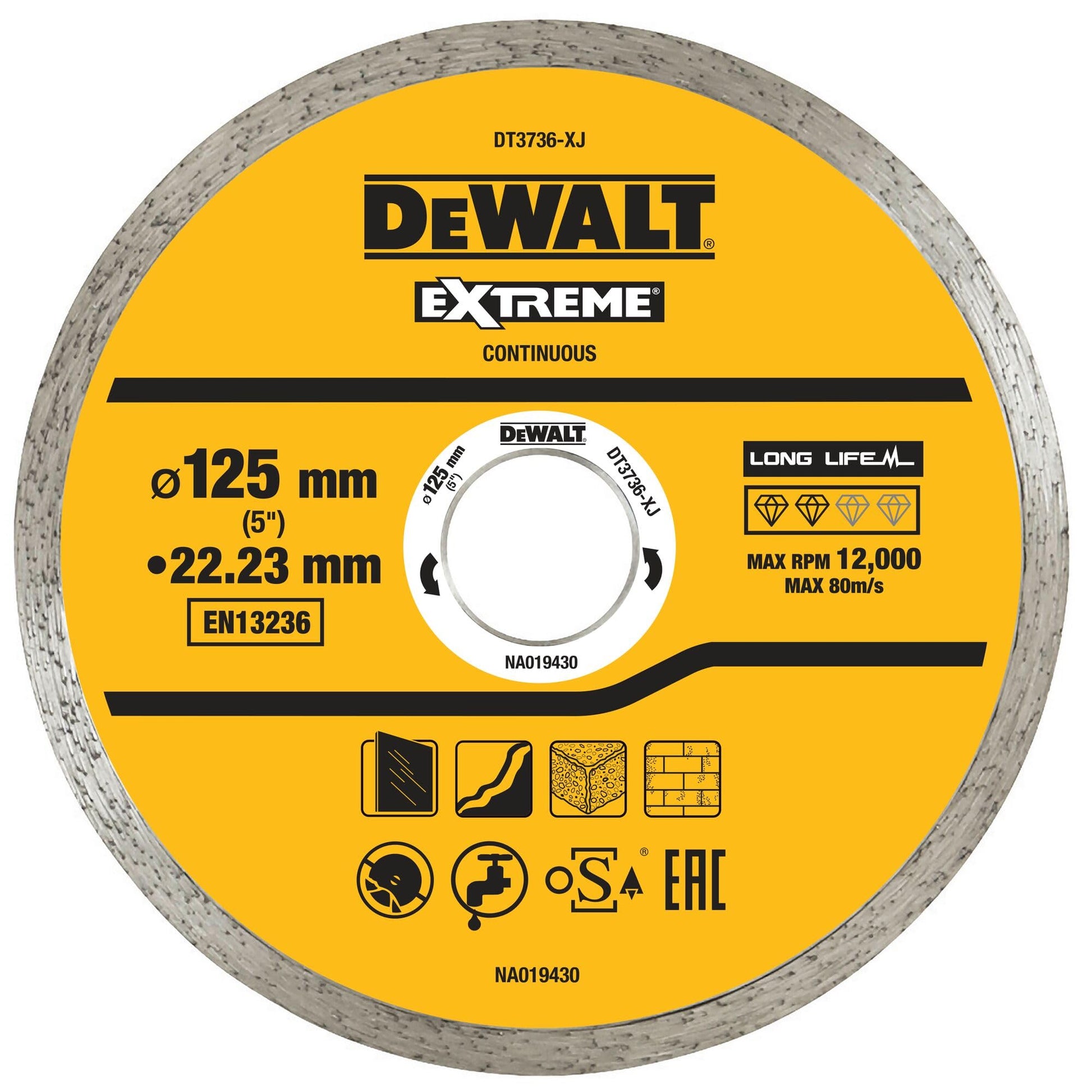 DeWalt DT3736-XJ - Disco de diamante de banda continua 125 x 22,2 mm para cerámica
