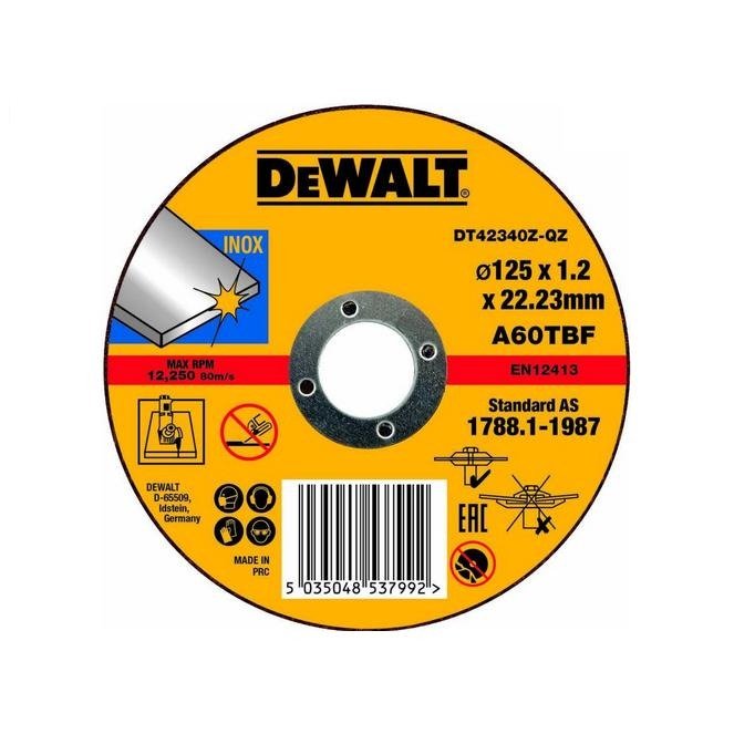 DeWalt DT42340Z-QZ - Disco abrasivo plano para cortar acero inoxidable, 125 x 1 x 22,2 mm - Ferrotecnia