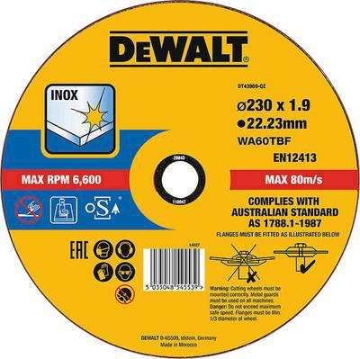 DEWALT DT43909-QZ - Disco de corte plano INOX con grano profesional de óxido de aluminio Thin Cut 230 x 1.9 x 22.23 mm