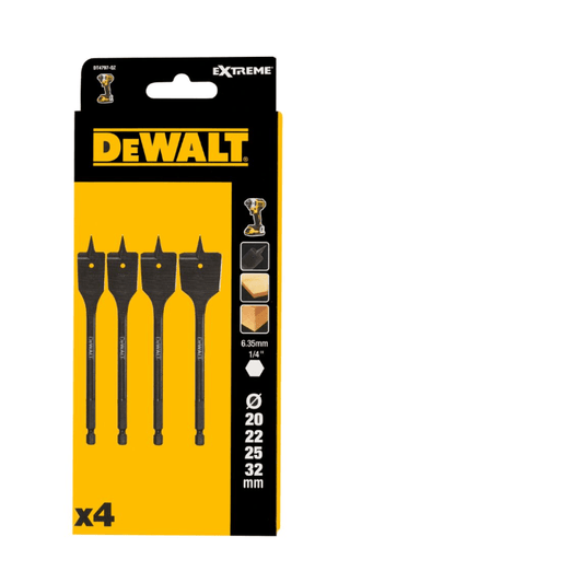 DeWalt DT4797-QZ, Juego de 4 fresas para madera, Dimensiones 20/22/25/32 mm, Mango de acero para una optima durabilidad y vida útil, Uso en madera dura y con clavos, blanda de construcción
