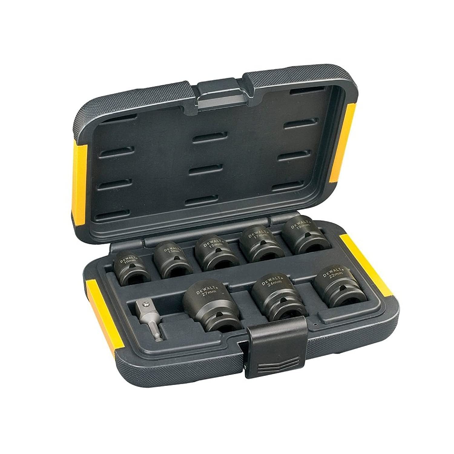 DeWalt DT7507-QZ - Juego de 9 vasos de impacto de 10 a 27 mm con adaptador de 1/4" a 1/2
