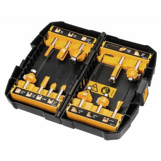 DeWALT DT90016-QZ - Juego de 12 3 Rectas, Recortadora, 2 Redondear, Hueca para Núcleos, Cortador de Cola de Milano, Ranura en V, Calar, Curva Doble, Fresa para Biselar, 0 W, 0 V - Ferrotecnia