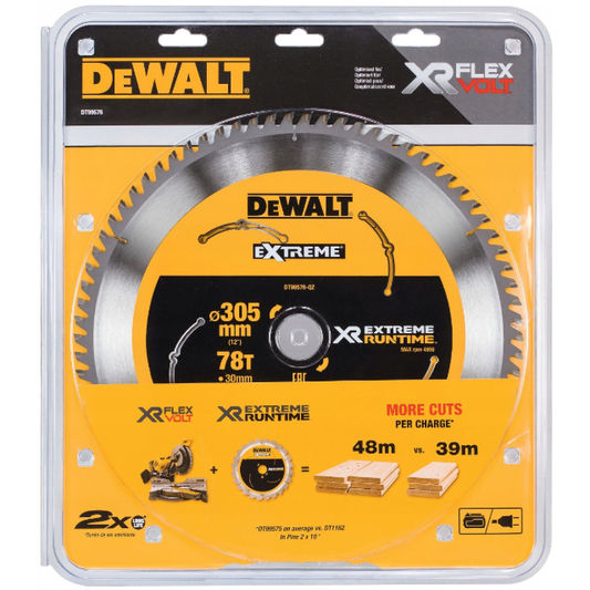 DeWalt DT99576-QZ - Hojas para Sierra Circular Estacionaria XR Extreme RUNTIME 305mm x 30mm 78D 7º