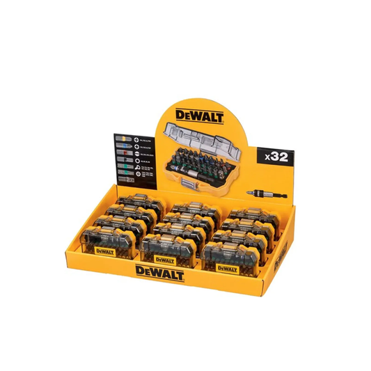 DeWalt - Merchandiser con 12 Juego DT7969M-QZ: 32 Puntas, Pz, Ph, Pl, Torx, Torx Inviolables Hexagonal y Adaptador, Multicolor