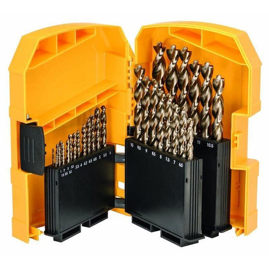 DEWALT Set de 29 brocas de cobalto HSS-E en estuche de plástico, DT4957-QZ - Ferrotecnia