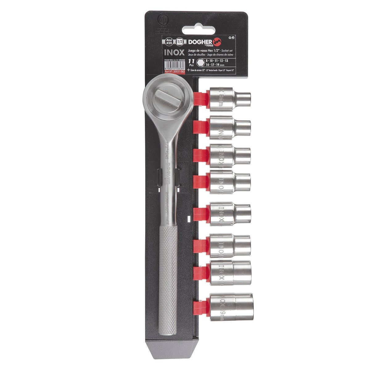 Dogher 20531-062 - Juego 8 Ud. Vaso Hex.+Carraca 1/2 Inox