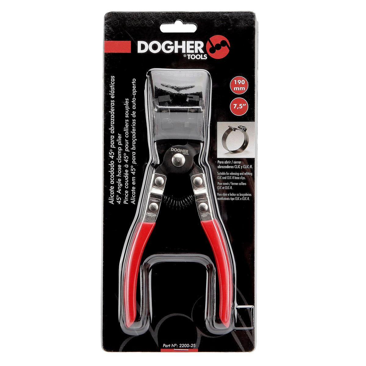 Dogher 2200-25 - Alicate Acodado 45º para Abrazaderas Elásticas