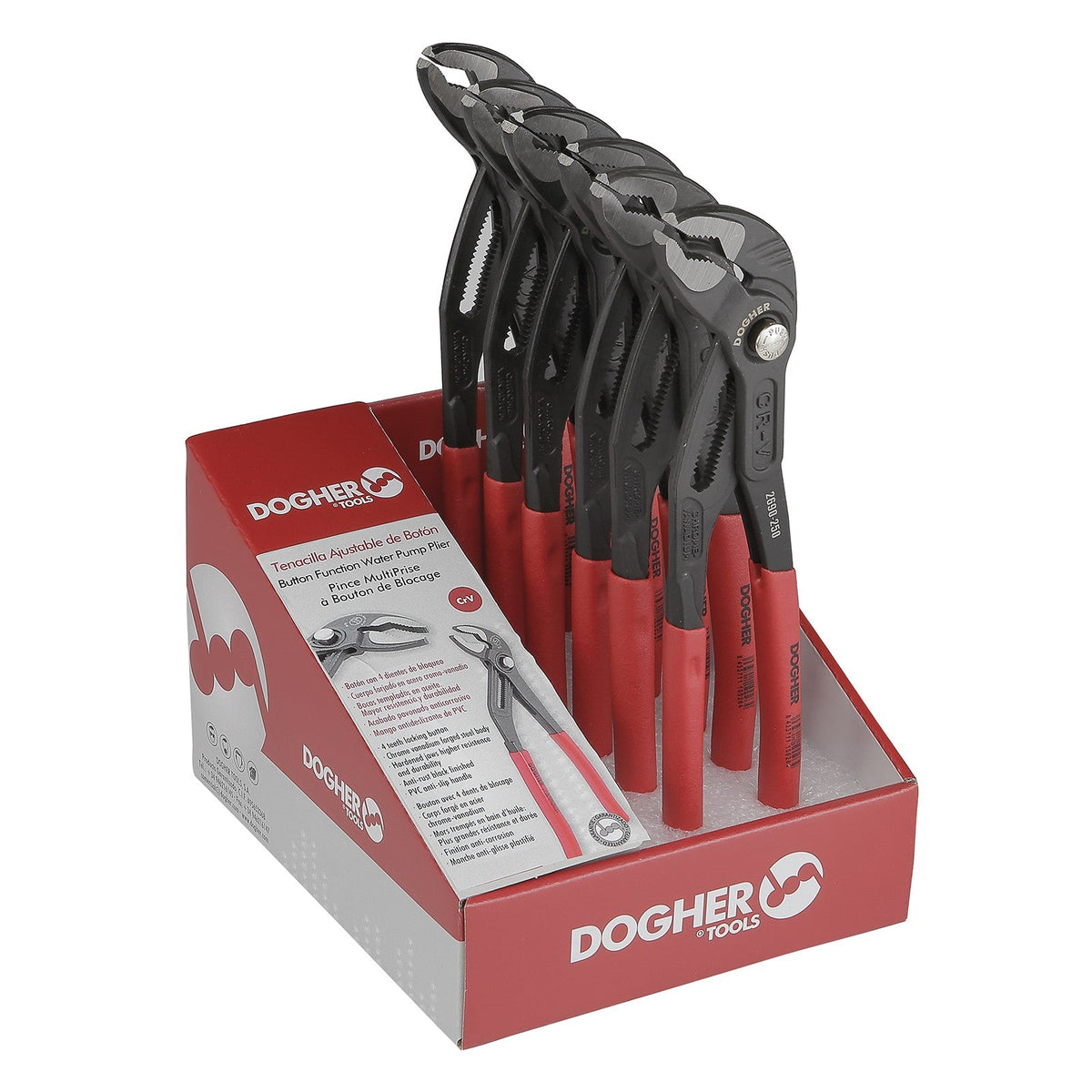 Dogher 2690-250J - Expositor Mostrador de 6 Tenacillas STD Ajustables de Botón 250mm