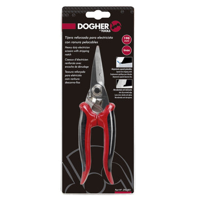 Dogher 296-001 - Tijera Reforzada para Electricista con Ranura Pela-cables 190mm