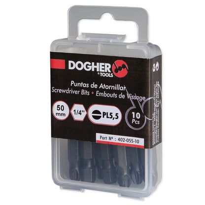 Dogher 412-065-10 - Caja 10 Puntas de Atornillar 1/4" S2 50mm Recta 6,5
