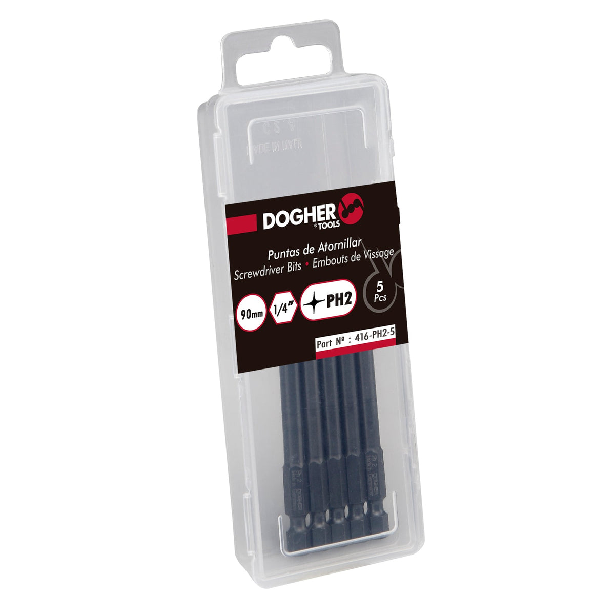 Dogher 416-PH2-5 - Caja 5 Puntas de Atornillar 1/4" S2 90mm Phillips PH2