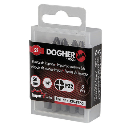 Dogher 425-PZ2-5 - Caja 5 Puntas de Atornillar de Impacto 1/4" S2 50mm Pozidriv PZ2