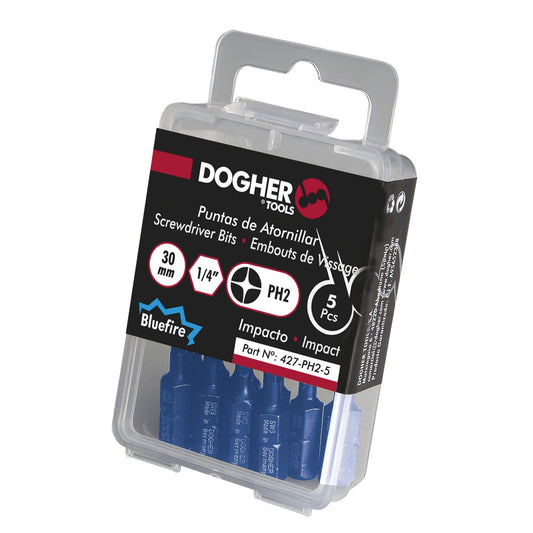 Dogher 427-PH2-5 - Caja 5 Puntas de Atornillar de Impacto 1/4" S2 30mm Phillips PH2
