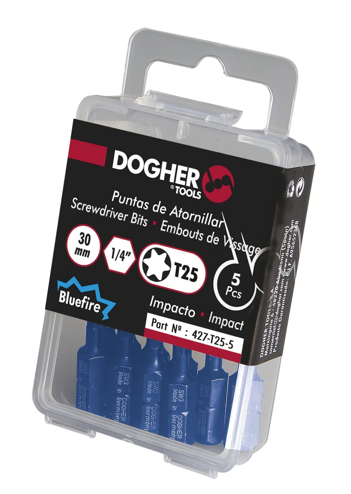 Dogher 427-T15-5 - Caja 5 Puntas de Atornillar de Impacto 1/4" S2 30mm Torx T15