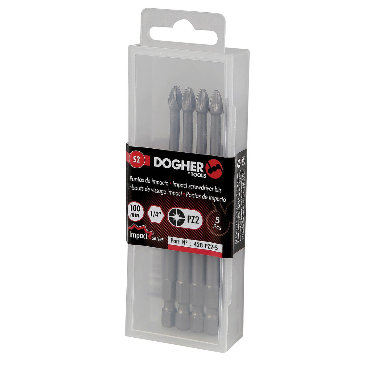 Dogher 428-PZ3-5 - Caja 5 Puntas de Atornillar de Impacto 1/4" S2 100mm Pozidriv PZ3