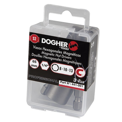 Dogher 441-130 - Caja 2 Vaso Atornillar 1/4" Hexagonal 65mm Magnético 13mm