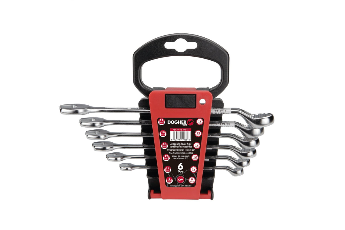Dogher 4510-016 - Juego 6 Llaves Combinadas Acodadas 8-17 Soporte Plástico
