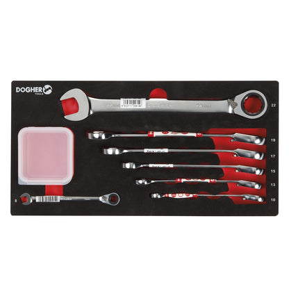Dogher 457-081 - Bandeja Combinable 1/3 - 8 Llaves Combinadas Carraca Reversible 15º