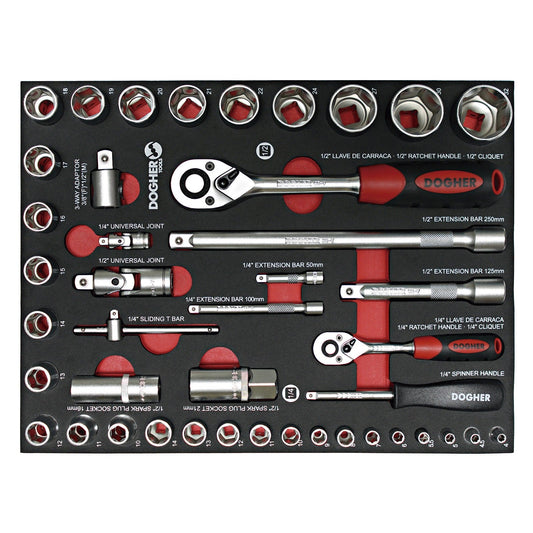Dogher 500-080 - Bandeja Combinable1/2 43 Ud. Vasos Hexagonales 1/4" - 1/2"