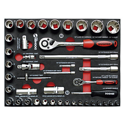 Dogher 501-080 - Bandeja Combinable1/2 43 Ud. Vasos BiHexagonales 1/4" - 1/2"