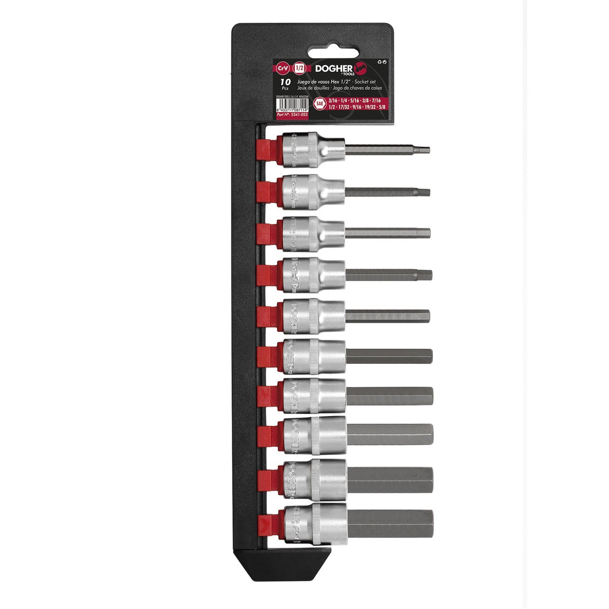 Dogher 5341-053 - Jgo 10Vasos 1/2 Punta Allen S/L Pulgadas