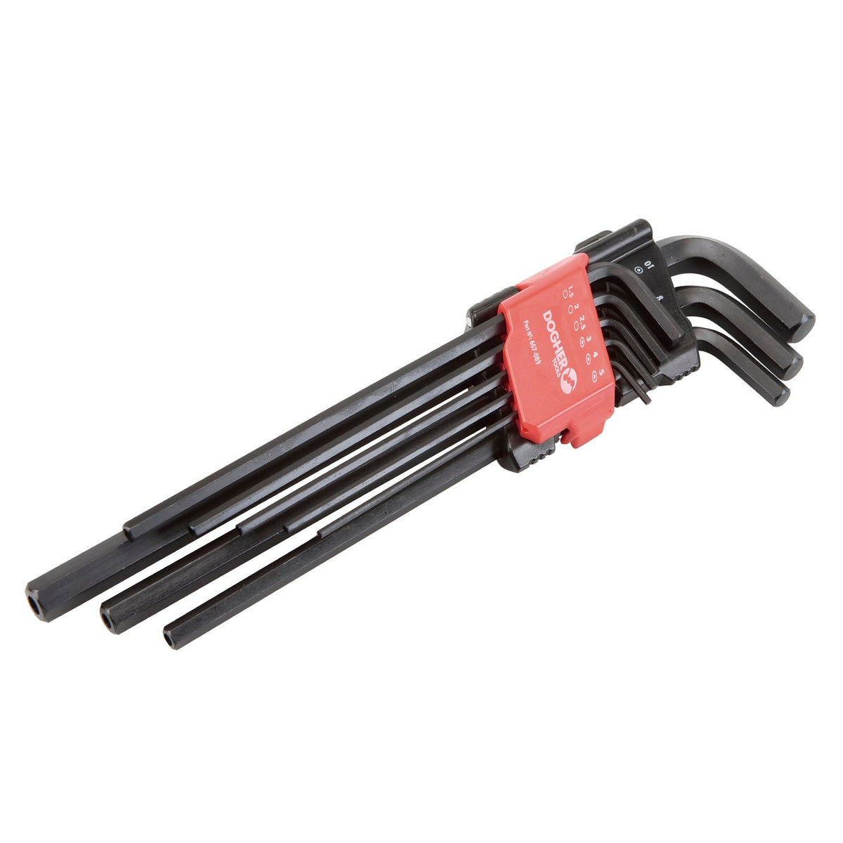 Dogher 607-089 - Juego 9 Llaves Macho Hexagonal Seguridad Extra Larga Pavonado 1,5-10mm