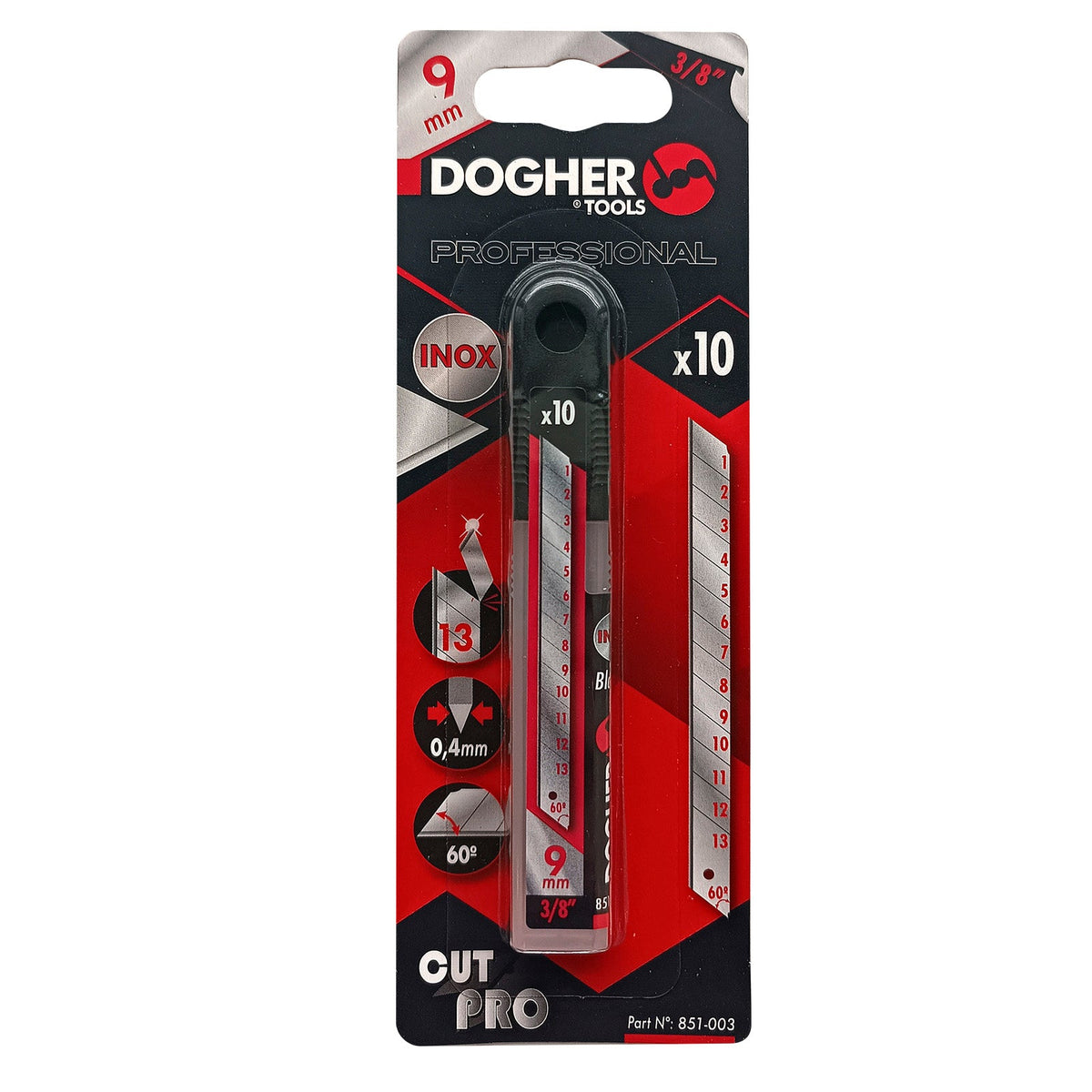 Dogher 851-103 - Tubo 10 Cuchillas Acero Inoxidable 80x9 mm
