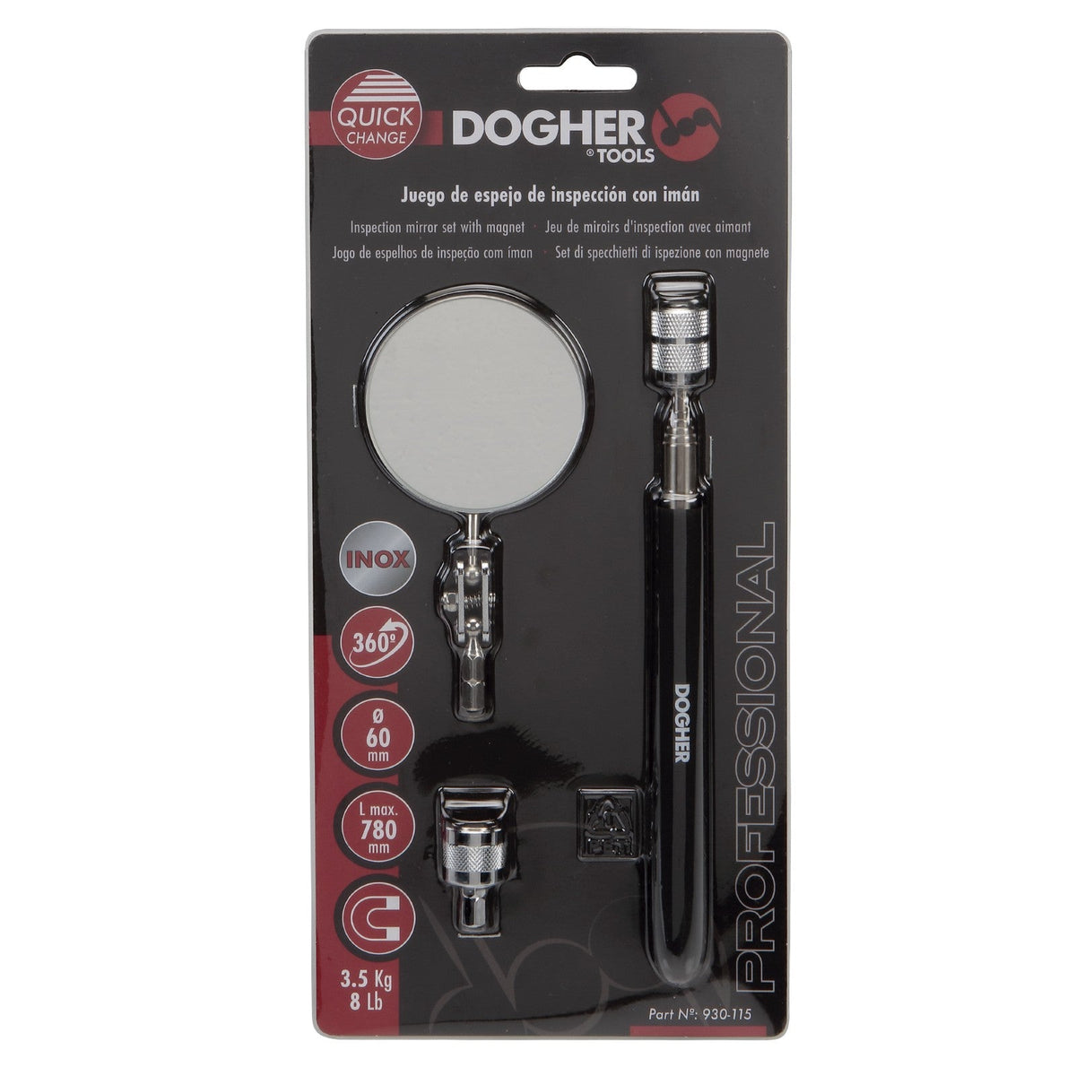 Dogher 930-115 - Set 3Pz Iman3,5Kg Espejo60Mm Fastchange