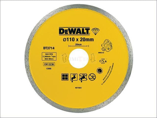 DeWalt DT3714-QZ - Disco de diamante para corte en seco y en húmedo de azulejo de cerámica, 110 x 20 mm