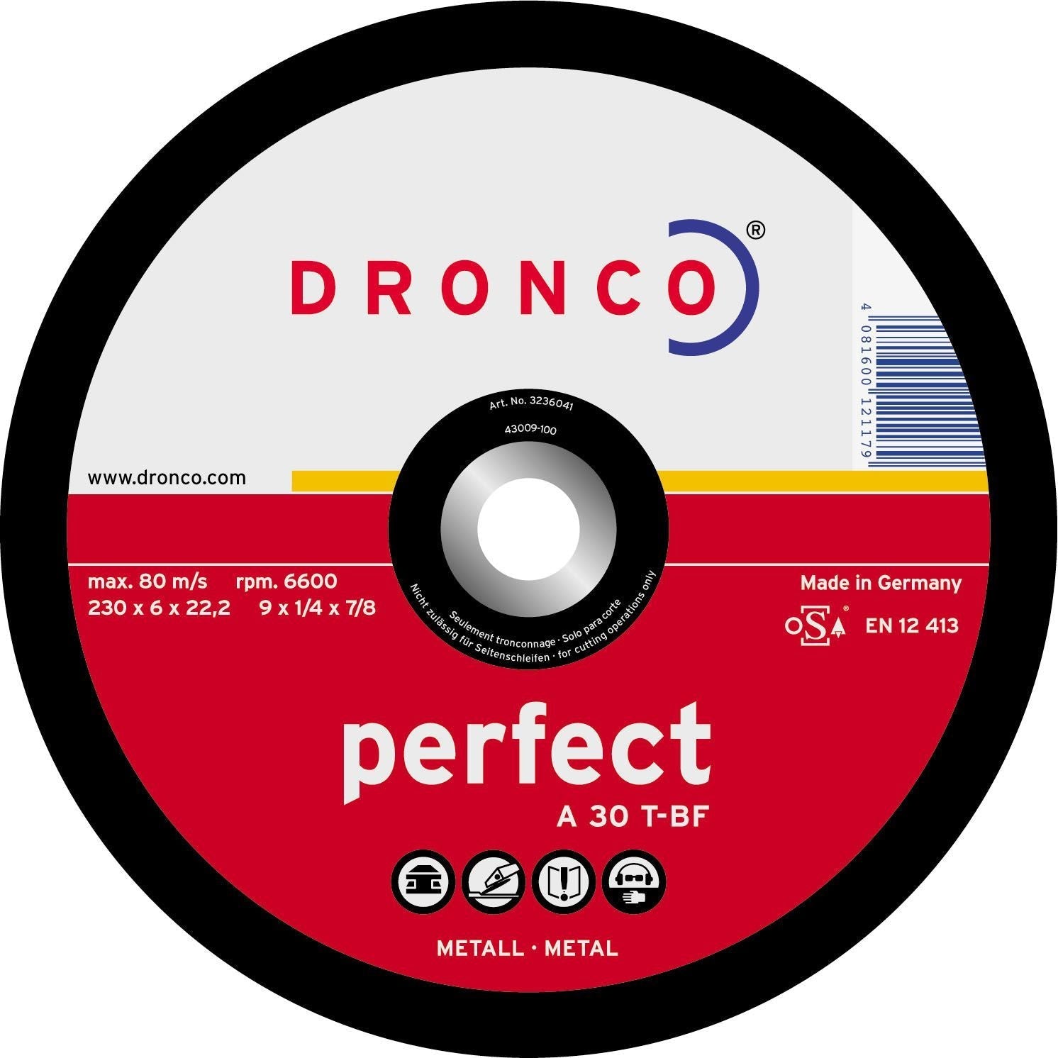 Dronco A30T - 150 - Disco de desbaste A 30 T Perfect - metal 150 x 6 mm (Lote de 10 uds) - Ferrotecnia