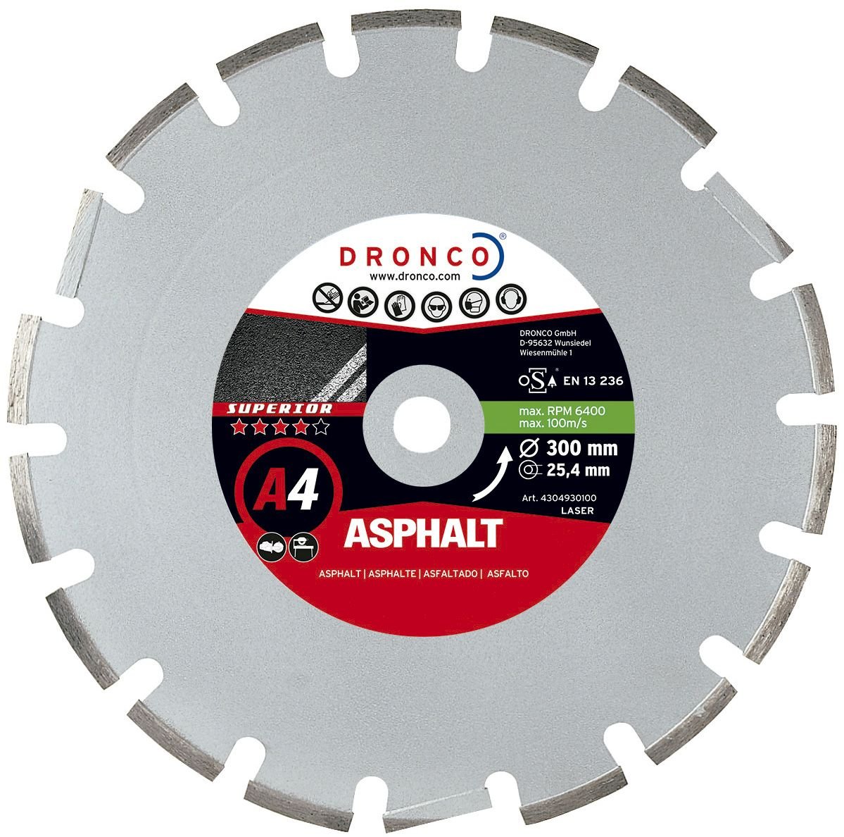 Dronco A4ASPHALT - 300 - Disco de diamante Superior A4 Asfalto (Antes A2) Ø 300 mm - Ferrotecnia