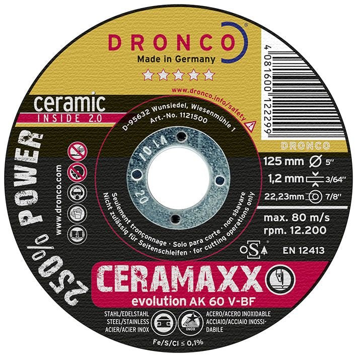 Dronco AK60V - 115 - Disco de corte ultra rápido Ceramaxx de 115 x 1,2 mm (Lote de 25 uds) - Ferrotecnia