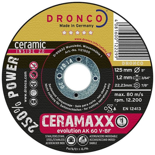 Dronco AK60V - 115 - Disco de corte ultra rápido Ceramaxx de 115 x 1,2 mm (Lote de 25 uds) - Ferrotecnia
