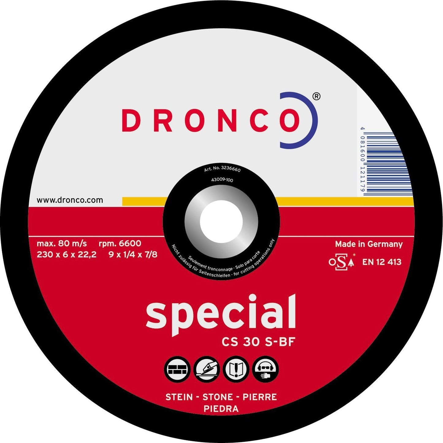 Dronco CS30S - 180 - Disco de desbaste CS 30 S Special - piedra, 180 x 6 mm (Lote de 10 uds) - Ferrotecnia