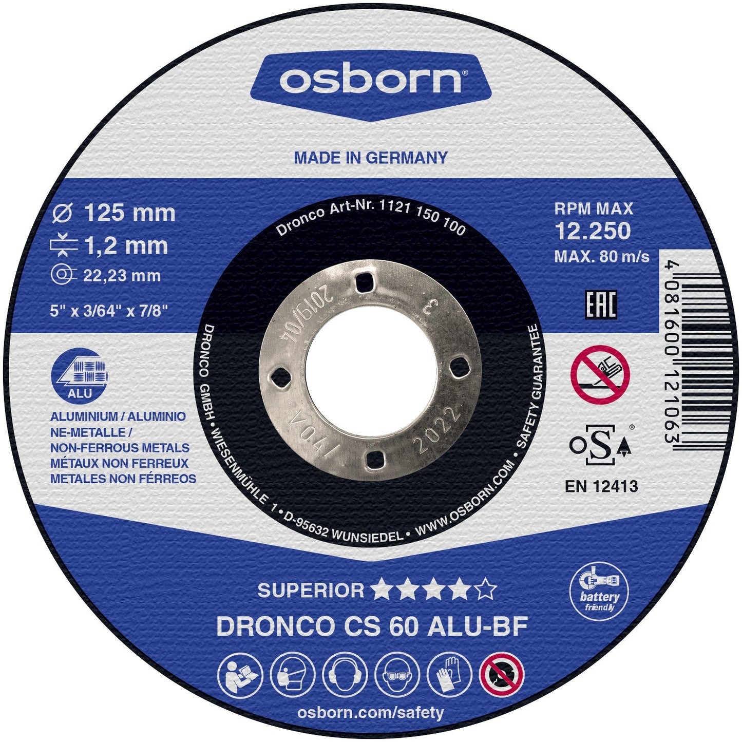 Dronco CS60ALU - 125 (1 unidad) - Disco de corte metal CS 60/CS 46 ALU Special Express 125 x 1,2 mm - Ferrotecnia