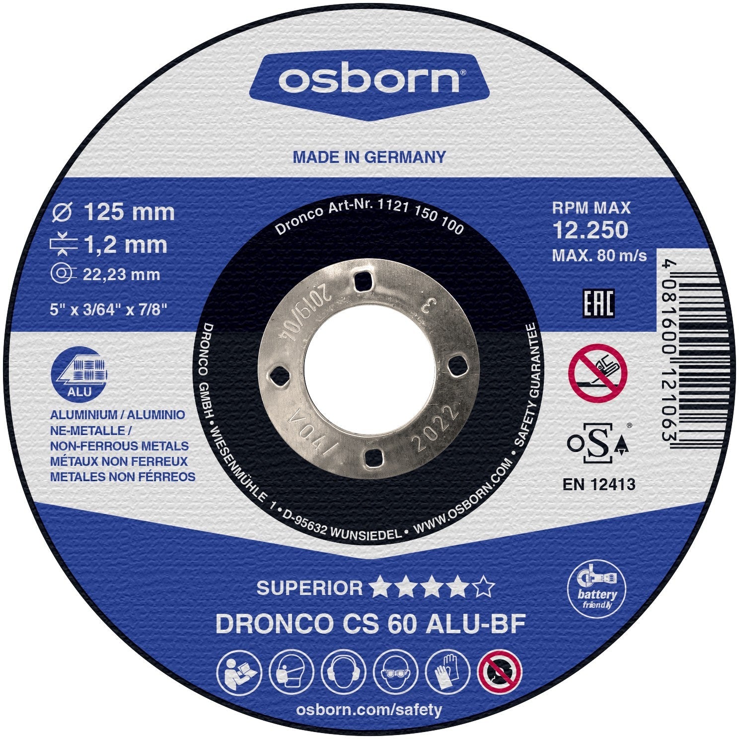 Dronco CS60ALU - 125 (1 unidad) - Disco de corte metal CS 60/CS 46 ALU Special Express 125 x 1,2 mm - Ferrotecnia