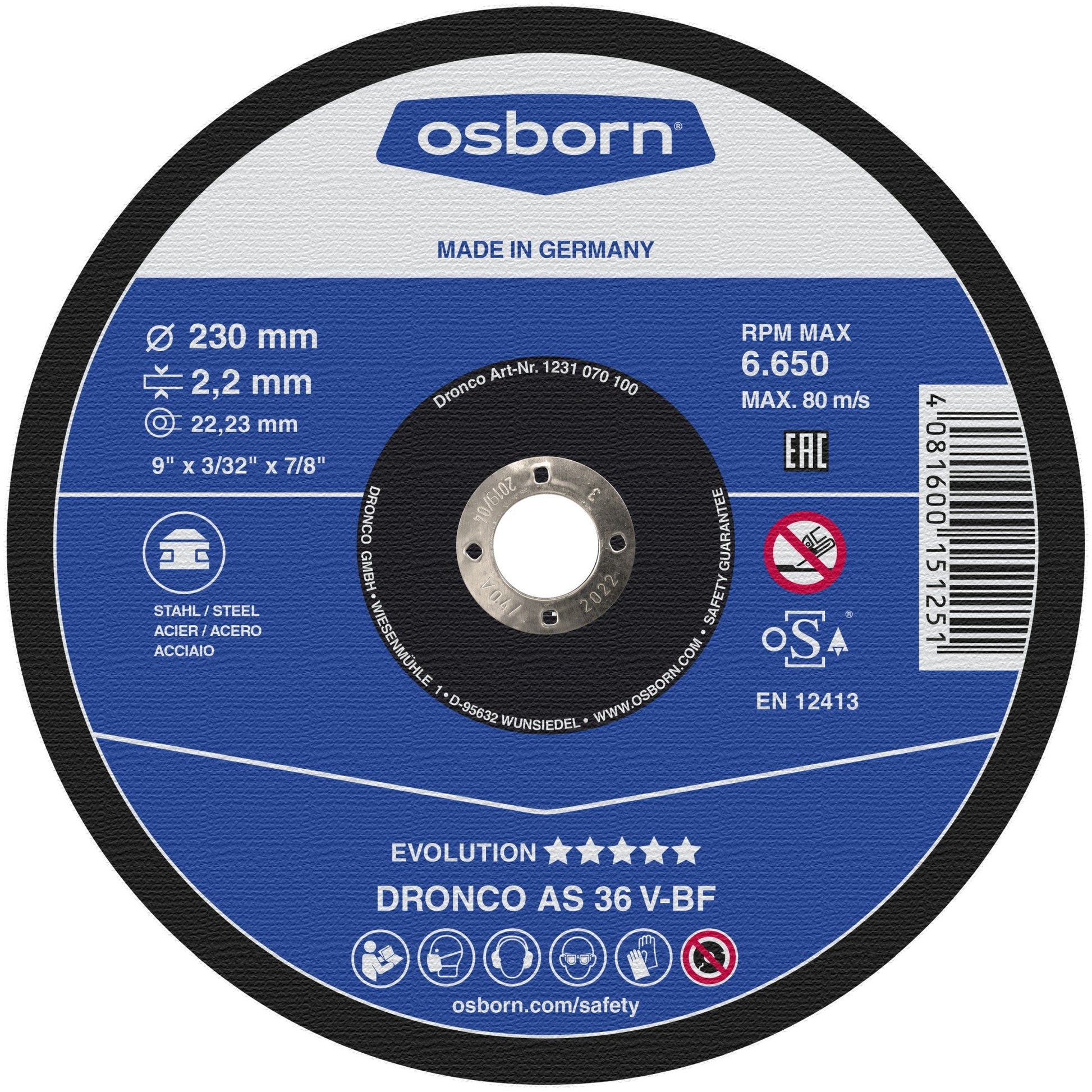 Dronco Disco de corte AS 36 V Evolution (Lote de 25 uds) - Ferrotecnia