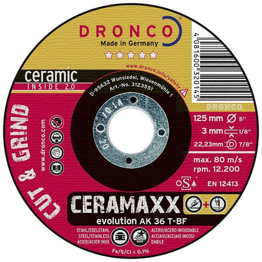 Dronco Disco de corte y desbaste AK 36 T Evolution CERAMAXX (Lote de 10 uds) - Ferrotecnia