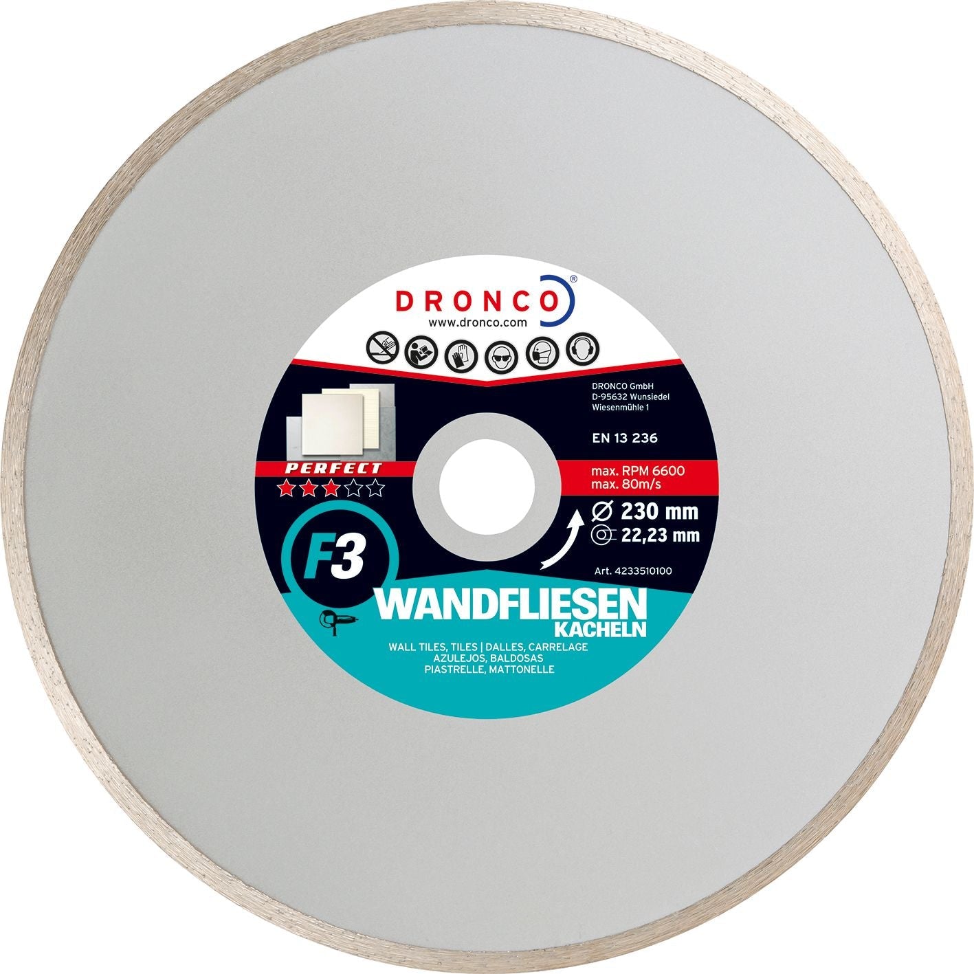 Dronco F3 - 180 - Disco de diamante Perfect F3 Azulejos (Antes GRF) Ø 180 mm - Ferrotecnia