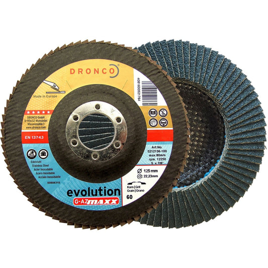 Dronco G-AZMAXX125/4 - Disco de láminas abrasivas Zirconio (base abombada) G-AZ MAXX Ø 125 mm grano 40