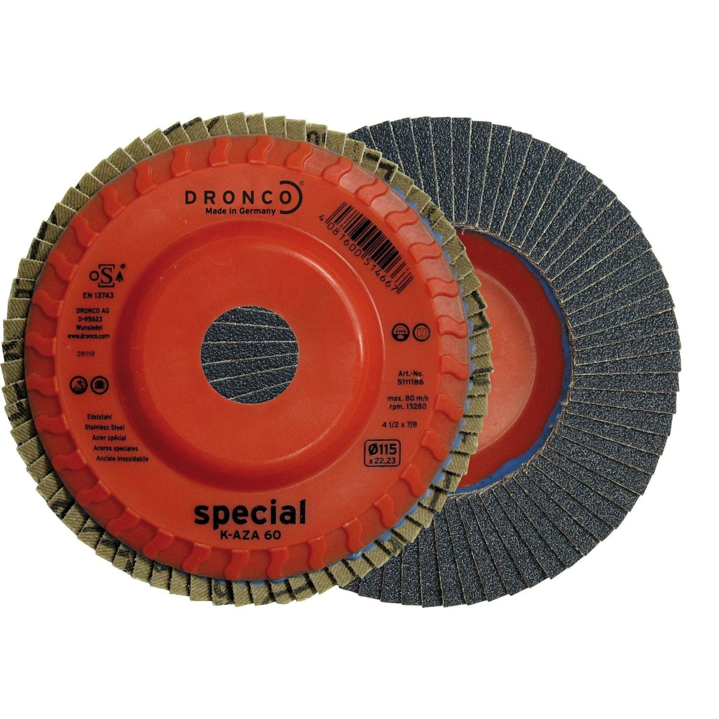 Dronco K-AZA-125/4 - Disco de láminas abrasivas Zirconio base plástico plana K-AZA, 125 mm, grano 40