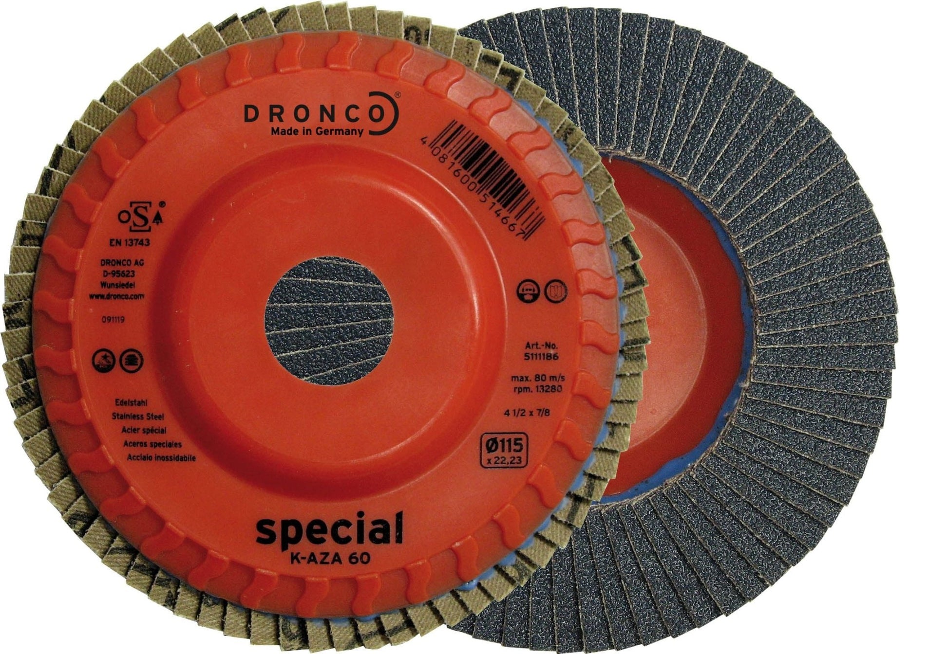 Dronco K - AZA - 125/4 - Disco de láminas abrasivas Zirconio base plástico plana K - AZA, 125 mm, grano 40 - Ferrotecnia
