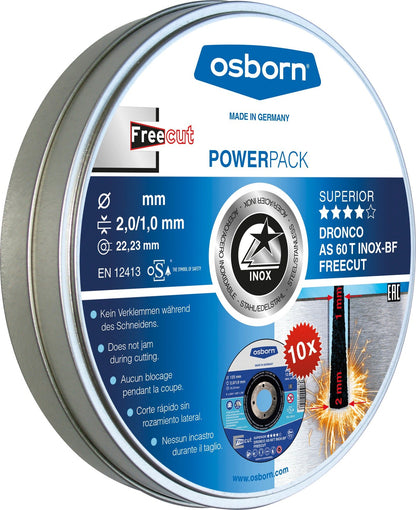 Dronco Pack de 10 discos de corte en caja metálica AS 60 T INOX FreeCut Special - Ferrotecnia